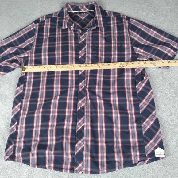 Travis Mathew Men’s Plaid Button-Up Shirt Large Short Sleeve Navy Red - Picture 8 of 16